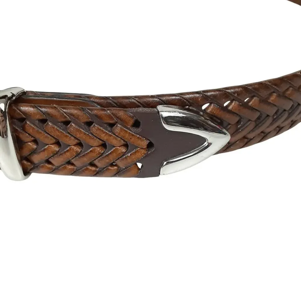 Perry Ellis Portfolio Braided Leather Belt Brown Woven Western Dagger Mens XL